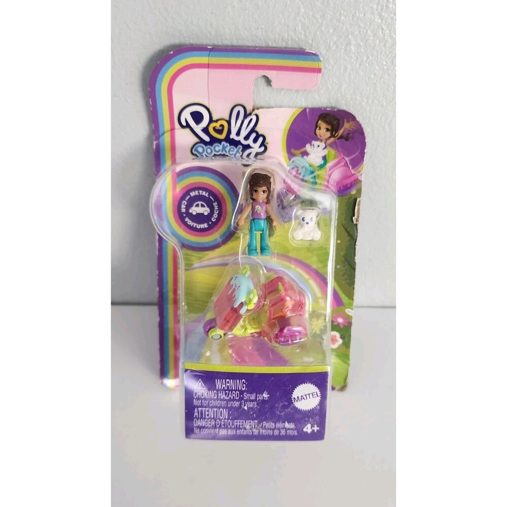 Polly Pocket Mini Doll Pink Popsicle Scooter White Polar Bear Pet Playset
